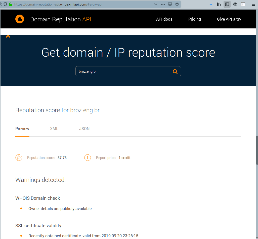 Domain Reputation API | WhoisXML API