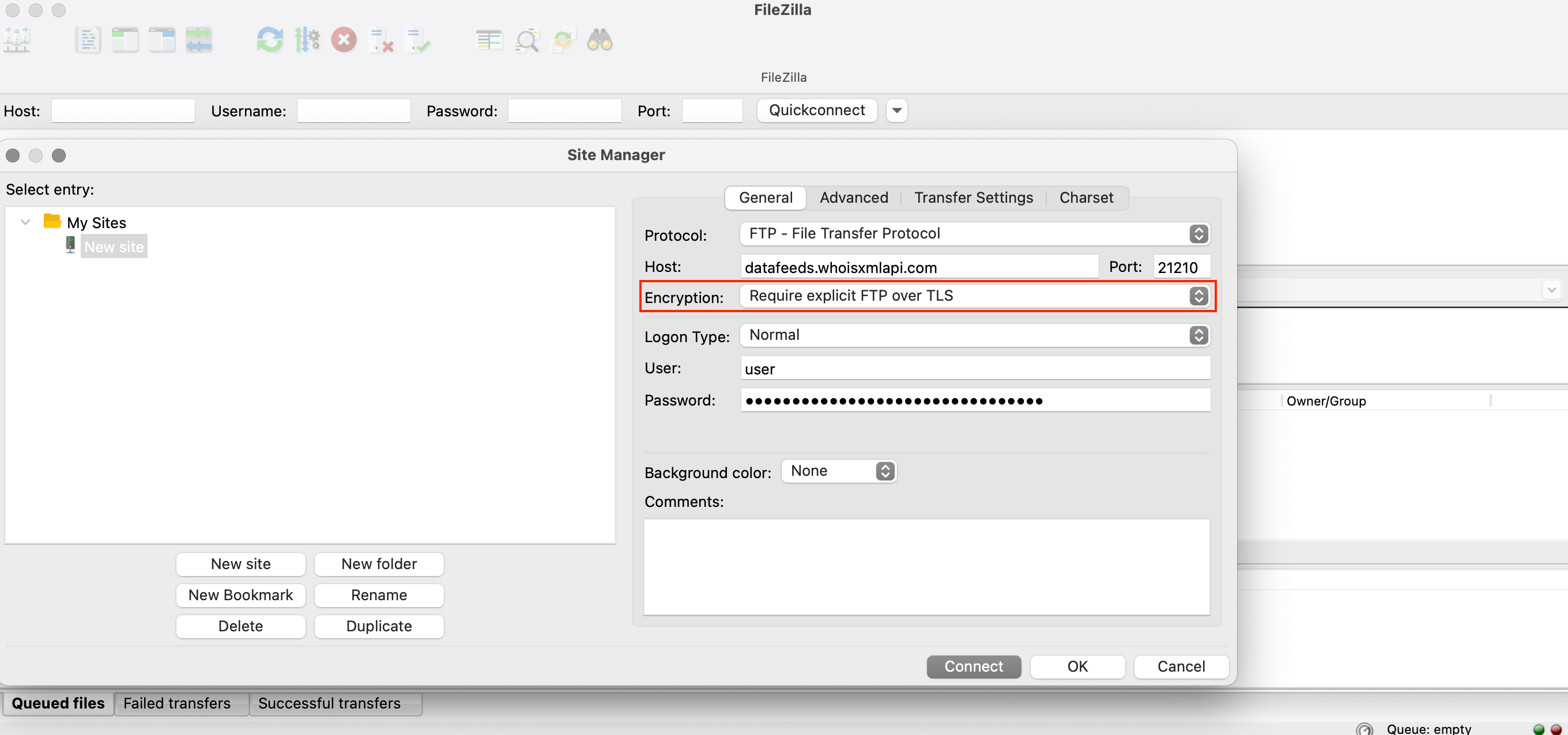 explicit FTP over TLS encryption